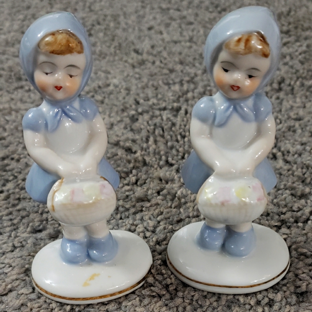 Vintage Girl Figures With A Flower Basket